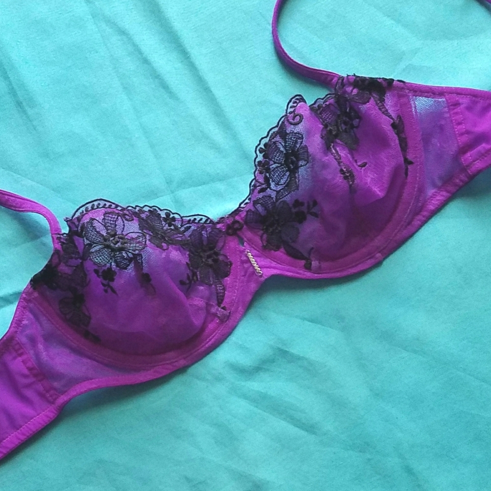 VS sheer purple and black lacy bra 34b